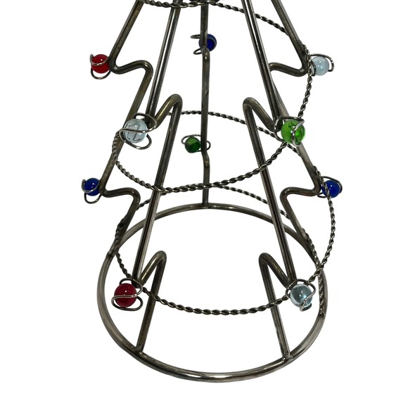 Spiral Metal Christmas Tree Multi Colored‎ Marble Ornaments Holiday Table 14" - Picture 4 of 6